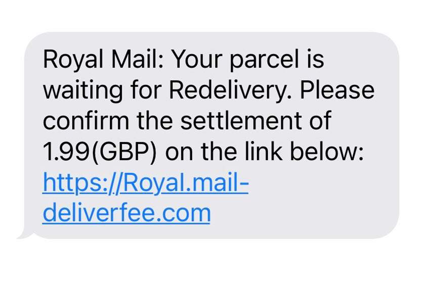 Example of a Royal Mail scam text message