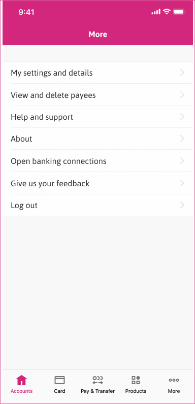 Open banking connections - mobile app view